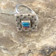 Native American Women's Navajo Green Turquoise Coral Inlay Ring | Sz 7.5 | 13159