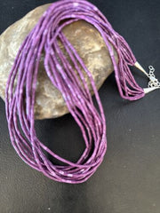 Navajo Stabilized Sugilite Heishi Necklace | 10 Strand | Sterling Silver Tube | 20" | 14818