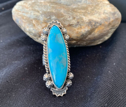 Native American Women's Navajo Blue Kingman Turquoise Ring | Sterling Silver | Sz 8 | 1010