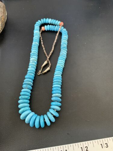 Navajo Pearls Bead Necklace with Blue Turquoise | Sterling Silver | 28" | Authentic Native American | 12537