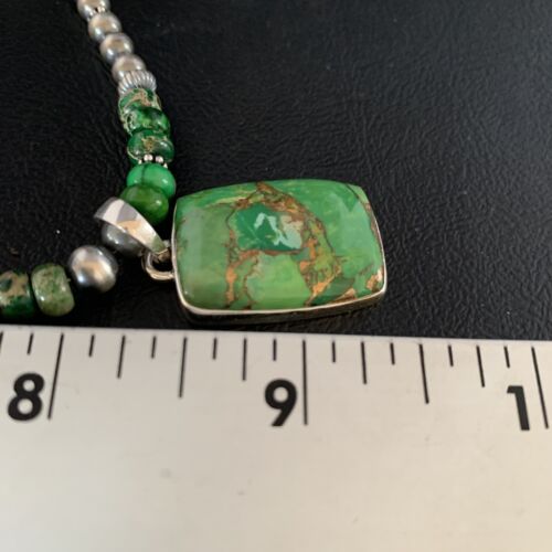 Navajo Pearls Green Mojave Turquoise Pendant Necklace | Sterling Silver | Native American Handmade | 13465