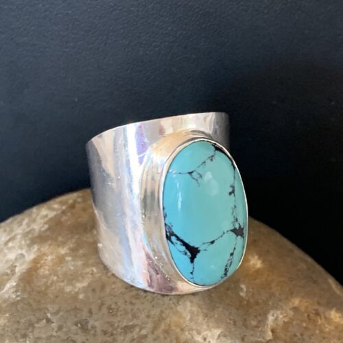 Navajo Blue Turquoise Ring | Sterling Silver | Sz 10 | Authentic Native American Handmade | 14231