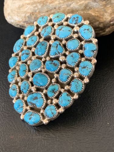 Navajo Kingman Turquoise Cluster Ring | Authentic Native American Sterling Silver | Multi-Stone | Sz 7 | 12226