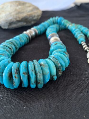 Navajo Pearls Sterling Silver Graduated Blue Turquoise Bead Necklace | Authentic Native American | 21" | 631
