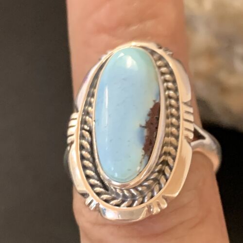 Navajo Blue Dry Creek Turquoise Ring | Sterling Silver | Sz 7.5 | Authentic Native American Handmade | 11642