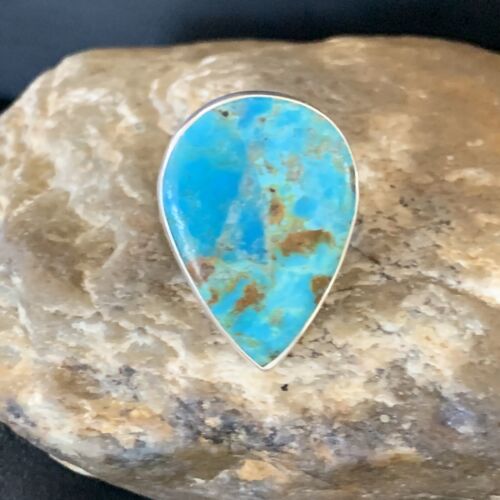 Navajo Blue Kingman Turquoise Ring | Sterling Silver | Sz 8 | Authentic Native American Handmade | 12787
