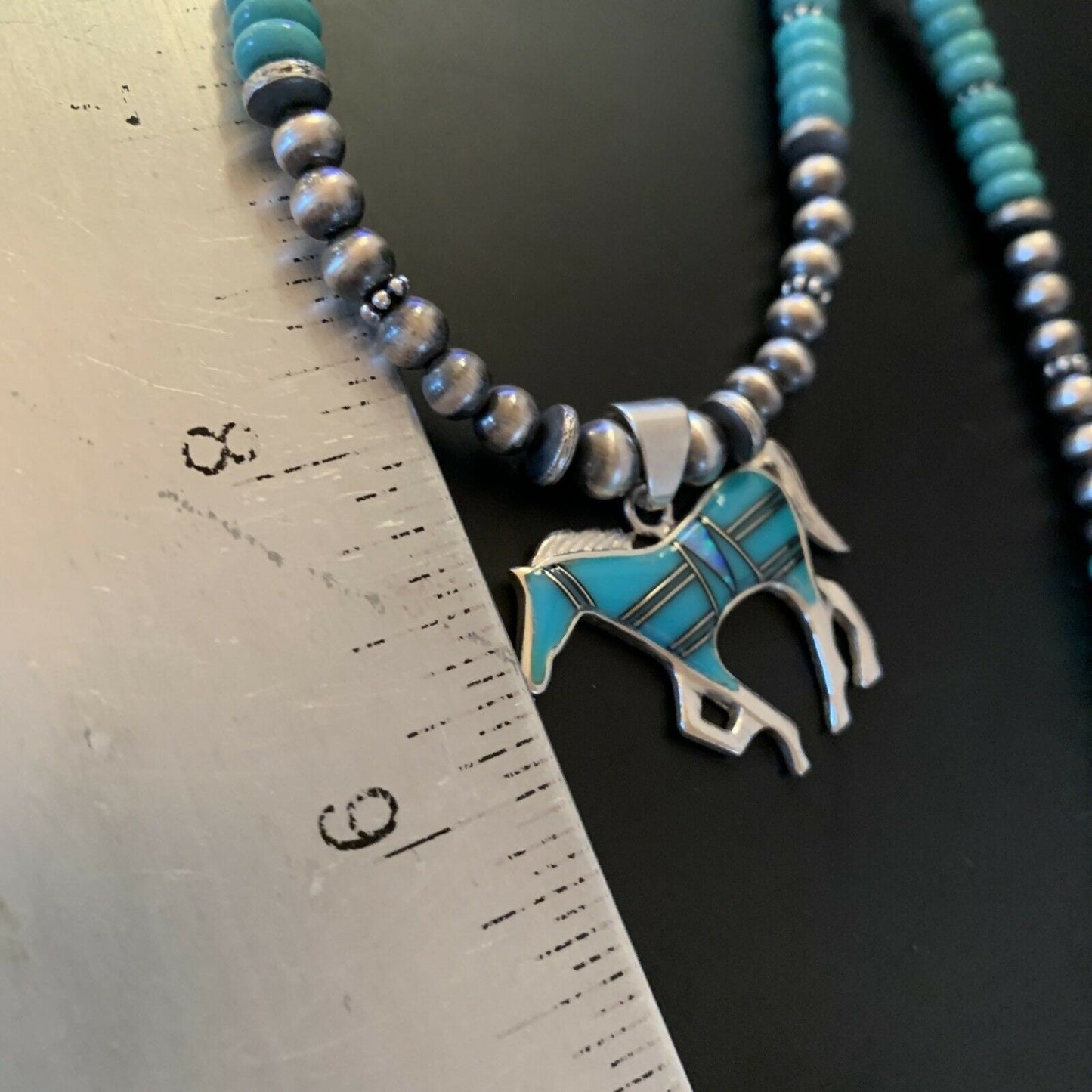 Navajo Horse Inlay Pendant | Blue Turquoise & Opal | Sterling Silver | Authentic Native American Handmade | 11470