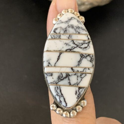 Navajo White Buffalo Turquoise Inlay Ring | Sterling Silver | Sz 6 | Authentic Native American Handmade | 12177