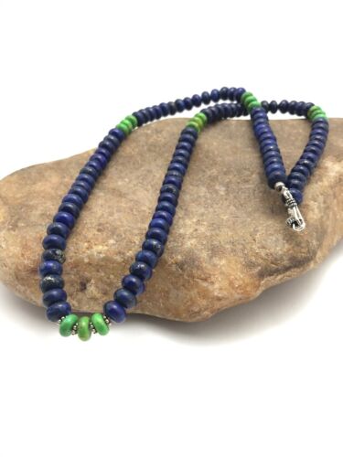 Navajo Lapis & Turquoise Beads Necklace | Sterling Silver | Authentic Native American Handmade | 20" | 3269