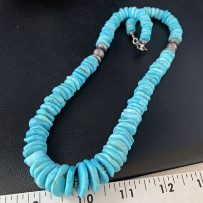 Navajo Graduated Turquoise Necklace | Sterling Silver | Authentic Native American | 21" | 13950
