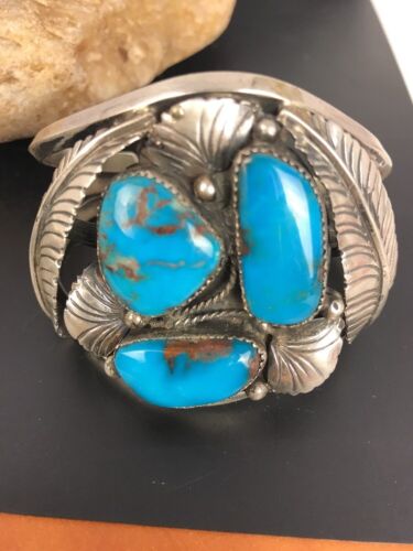 Navajo Old Pawn Bisbee Turquoise Cuff Bracelet | Sterling Silver | Native American | 8281