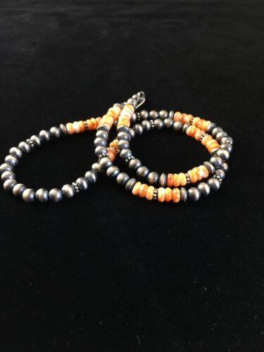 Authentic Navajo Sterling Silver Orange Spiny Oyster Necklace | 21" | Single Strand | Native American Jewelry | 1767