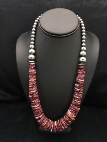 Purple Spiny Oyster Necklace | Navajo Sterling Silver | Authentic Native American Handmade | 23" | 2656
