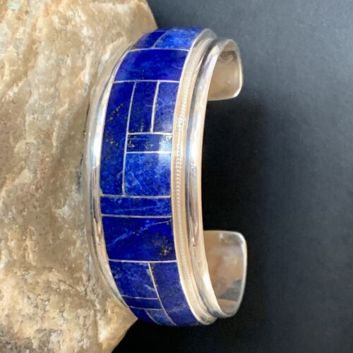 Native American Men's Navajo Blue Lapis Inlay Cuff Bracelet | Sterling Silver | 12233