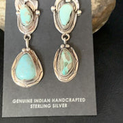 Navajo Blue Dry Creek Turquoise Post Dangle Earrings | Sterling Silver | Authentic Native American Handmade | 13877