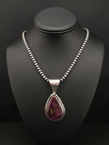 Navajo Purple Spiny Oyster Pendant Necklace | Sterling Silver Pearls | Authentic Native American Handmade | 4900