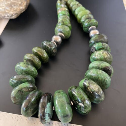 Navajo Chunky Graduated Green Turquoise Necklace | Sterling Silver | Authentic Native American | 21" | 11349