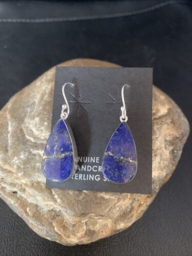 Navajo Blue Lapis Lazuli Dangle Drop Earrings | Sterling Silver | 1" | Authentic Native American Handmade | 14089