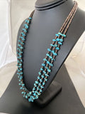 Navajo Kingman Turquoise 3 Strand Necklace | Sterling Silver | Authentic Native American Handmade | 1161