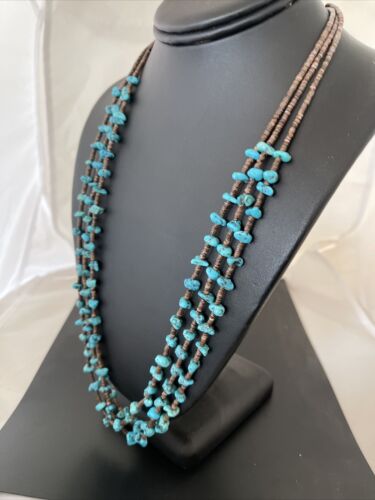 Navajo Kingman Turquoise 3 Strand Necklace | Sterling Silver | Authentic Native American Handmade | 1161