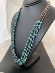 Navajo Kingman Turquoise 3 Strand Necklace | Sterling Silver | Authentic Native American Handmade | 1161
