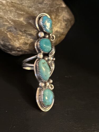 Navajo Blue Kingman Turquoise Multi-Stone Ring | Authentic Native American Sterling Silver | Sz 8 | 14495