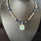 Navajo Green Turquoise Lapis Necklace with Opal Pendant | Sterling Silver | Native American Handmade | 14369