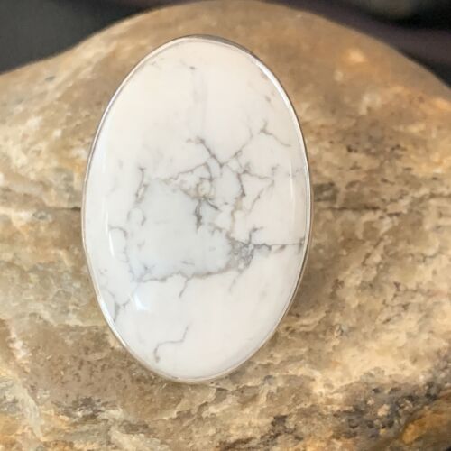 Adjustable Women's Navajo White Howlite Ring | Sterling Silver | Sz 8 | 11723