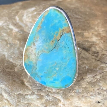 Navajo Blue Kingman Turquoise Ring | Sterling Silver | Sz 8 | Authentic Native American Handmade | 12796