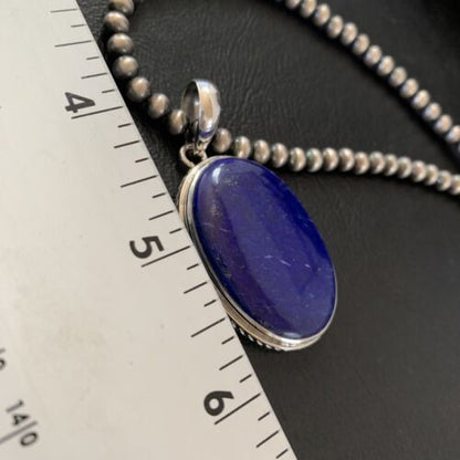 Native American Navajo Blue Lapis Pendant Necklace | Sterling Silver | 11718 - Masha USA