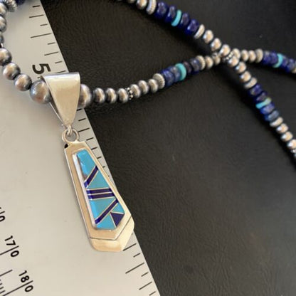 Men's Navajo Pearl Blue Lapis Turquoise Pendant Necklace | Sterling Silver | 21" | 12611