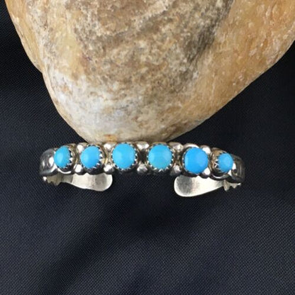 Navajo Blue Kingman Turquoise Cuff Bracelet | Sterling Silver | Authentic Native American Handmade | 10187 - Masha USA
