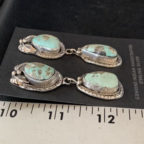 Navajo Blue Dry Creek Turquoise Post Dangle Earrings | Sterling Silver | Authentic Native American Handmade | 13880