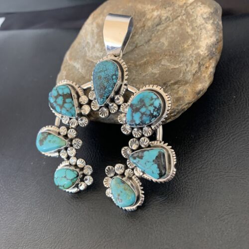 Navajo Spiderweb Turquoise Naja Pendant | Sterling Silver | Authentic Native American Handmade | 2225