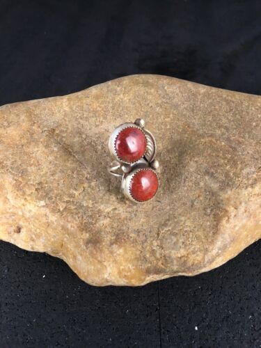 Native American Navajo Apple Coral Sponge Multi-Stone Ring | Sterling Silver | Sz 6 | 8766
