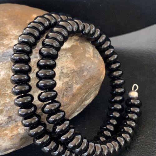 Memory Wire Stainless Steel Black Onyx Bead Bracelet | Sterling Silver | Native American Handmade | 01958