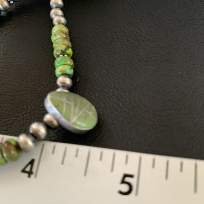 Navajo Green Gaspeite Turquoise Pendant | Sterling Silver | Authentic Native American Handmade | 13274 - Masha USA
