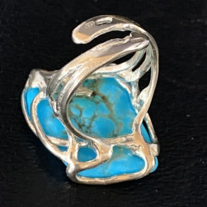 Navajo Blue Kingman Turquoise Ring | Sterling Silver Adjustable Wire | Sz 8 | 13540