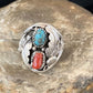 Navajo Kingman Turquoise Coral Ring | Authentic Native American Sterling Silver | Multi-Stone | Sz 11 | 14128