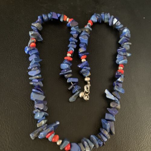 Men's Navajo | Lapis Lazuli Spiny Strand Necklace | Sterling Silver | 18" | Authentic Native American Handmade | 13572