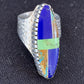 Native American Multi-Color Lapis Turquoise Inlay Ring | Sterling Silver | Sz 7 | 01469