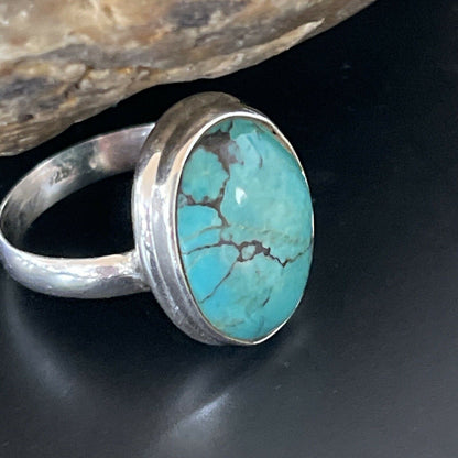 Navajo Spiderweb Blue Turquoise Ring | Sterling Silver | Sz 6.5 | Authentic Native American Handmade | 11442