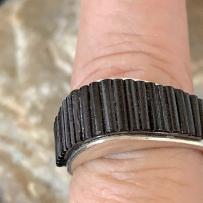 Native American Handmade Navajo Black Onyx Inlay Band Ring | Sz 8.75 | 12426
