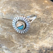 Southwestern Women's Navajo Blue Turquoise Pink Coral Inlay Ring | Sz 7.5 | 11206