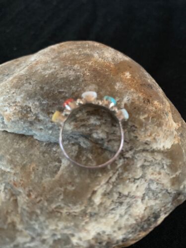 Zuni Opal, Coral, Turquoise Multi-Stone Ring | Authentic Native American Sterling Silver | Sz 6.5 | 8838