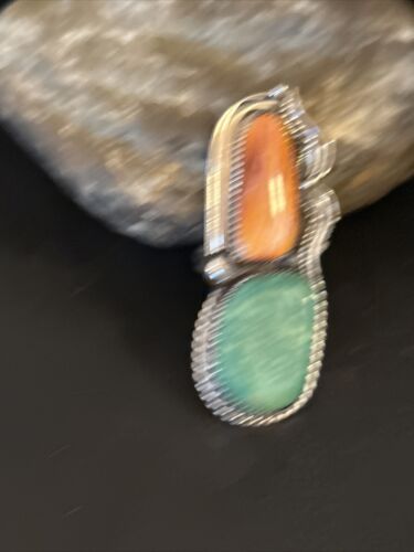 Navajo Turquoise Spiny Oyster Multi-Stone Ring | Authentic Native American Sterling Silver | Multi-Stone | Sz 8 | 14494