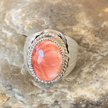 Native American Navajo Red Spiny Oyster Ring | Sterling Silver | Sz 10 | 11939