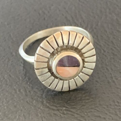 Navajo Purple Sugilite Pink Coral Inlay Ring | Sz 5.5 | Authentic Native American Handmade | 11173