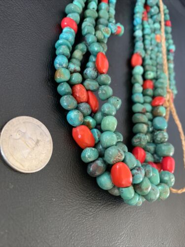 Men's Santo Domingo Blue Turquoise Coral Necklace | 4 Strand Large Bead | 34" | 13184