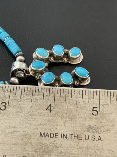 Navajo Blue Turquoise Necklace with Sterling Silver Naja Pendant | Authentic Native American Handmade | 02016 - Masha USA